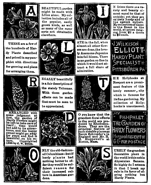 J. Wilkison Eliott catalogue, Garden and Forest Mar 14, 1888, pg. ii